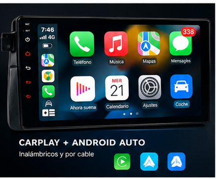 CarPlay y Android Auto en pantalla BMW E46